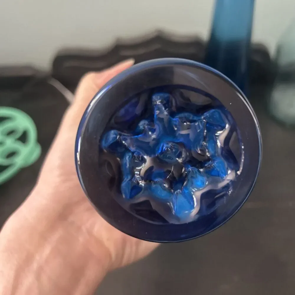 Cobalt Blue Art Glass  Vase Heavy Bottom Peaks